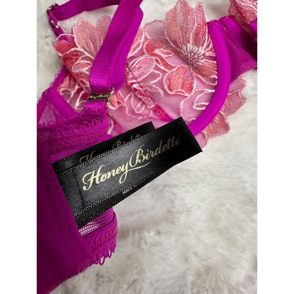 Honey Birdette AURORA🌺 Fuchsia Pink Floral Lace Bra 32DD - Picture 4 of 5
